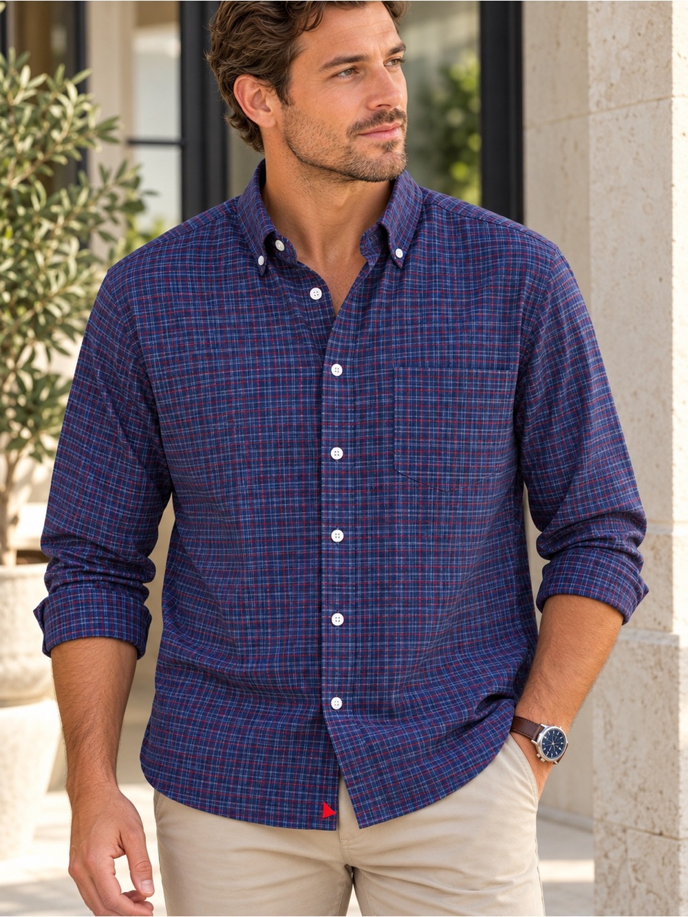 UNTUCKit Salamino Wrinkle Free Navy Red Plaid Shirt Men's XXL #789